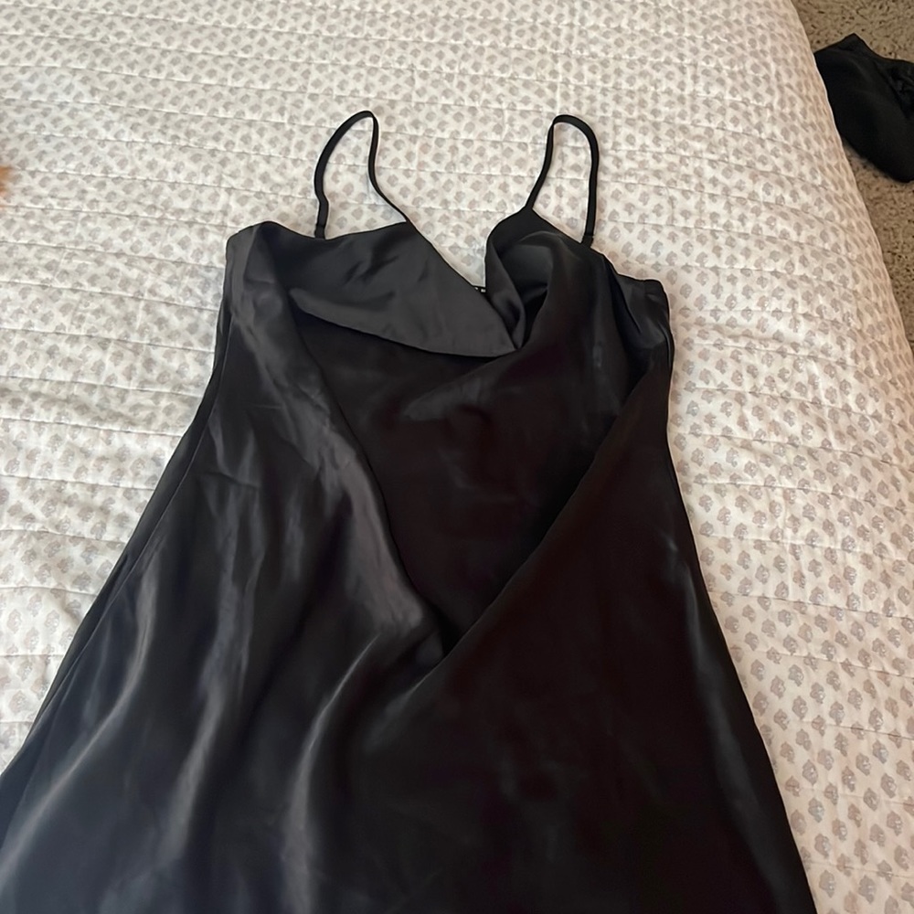 Black Cowl Neck Satin Dress